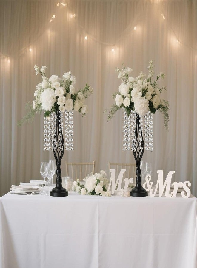kehail 2 pcs Black Metal Crystal Pendant Flower Stand, 19" Wedding Tall Vase, Metal Hollow for Wedding Banquet Event Anniversary Celebration Decoration - Image 4